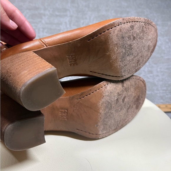 Frye Naomi Pickstitch Brown Leather Strap Zipper Bootie Heel Size 10 - Picture 7 of 7